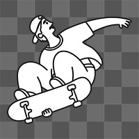 Doodle man on skateboard png illustration, transparent background