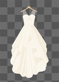 White png wedding gown,  transparent background