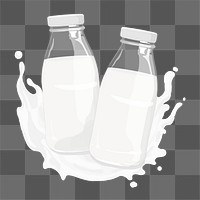 Milk bottles png dairy beverage illustration, transparent background