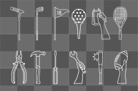 Sport & tool png line art set, transparent background