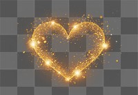 PNG gold heart glitter bokeh effect, transparent background 