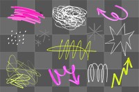 Messy png scribble element set, transparent background