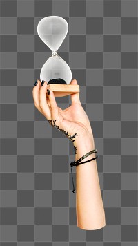 PNG Hourglass in hand, collage element, transparent background