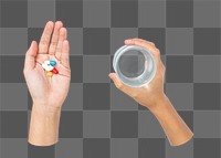 PNG hand holding medicine with, collage element, transparent background