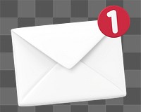 Email notification png icon, 3D rendering envelope illustration on transparent background