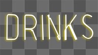 Yellow drinks neon sign png, transparent background