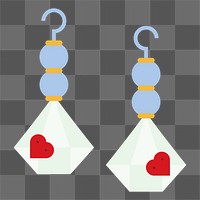 Png valentine's day earrings sticker, transparent background