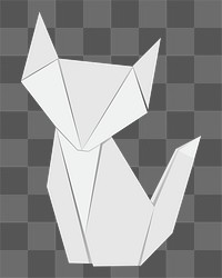 Png white fox origami element, transparent background