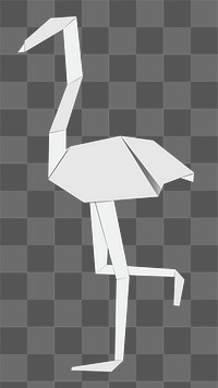 Png white flamingo origami element, transparent background