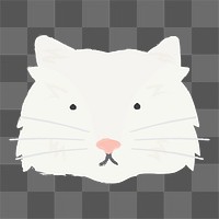 Png white cat hand drawn sticker, transparent background