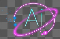 Png neon artificial intelligence icon, transparent background