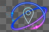 Png neon location pin icon, transparent background