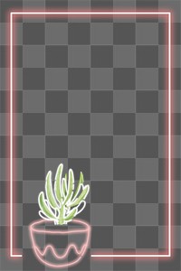 Neon plant png frame, transparent background