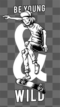 Png young boy playing skateboard element, transparent background