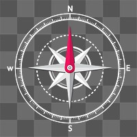 Png white outline compass design element, transparent background