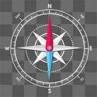 Png white outline compass design element, transparent background