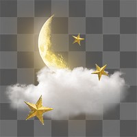 Moon & stars png sticker, aesthetic design, transparent background