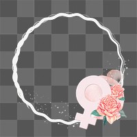 Floral feminine png frame, circle design, transparent background
