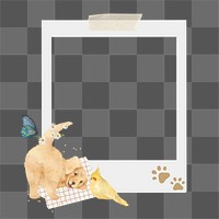 Instant film png frame, Golden Retriever dog illustration, transparent background