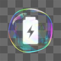 Battery charging bubble png element, transparent background