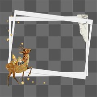 Instant photo png frame, Christmas reindeer, transparent background