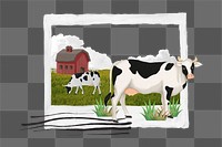 Aesthetic cows png farming instant photo frame sticker, transparent background