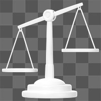 White justice scale png 3D element, transparent background