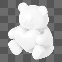 White teddy bear png holding heart, 3D illustration on transparent background