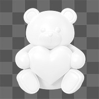 White teddy bear png holding heart, 3D illustration on transparent background