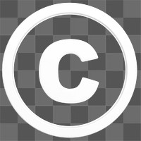 White copyright png symbol 3D, transparent background