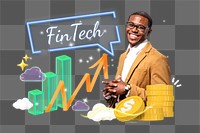 FinTech png word element, 3d remix, transparent background