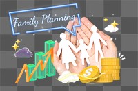 Family planning png word element, 3D collage remix, transparent background