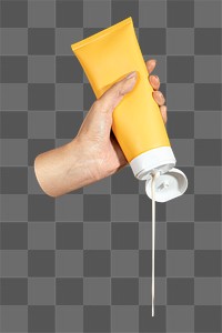 PNG Hand holding a cream tube collage element, transparent background