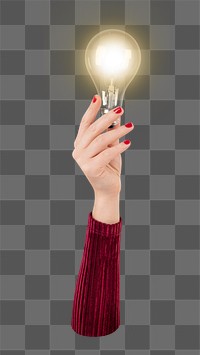 PNG Hand holding lightbulb collage element, transparent background