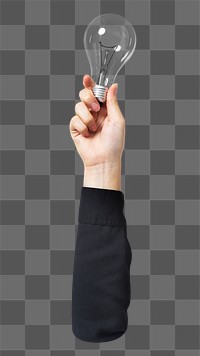 PNG Hand holding lightbulb collage element, transparent background