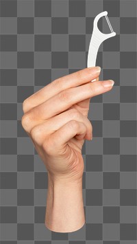 PNG Hand holding Dental floss collage element, transparent background