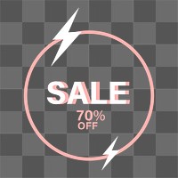 Png 70% off SALE badge element, transparent background