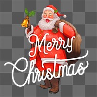 Christmas sticker png, Santa Claus with bell and greeting text