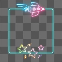 Neon png frame rainbow spaceship star doodle
