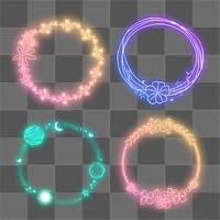 Png colorful neon gradient frame set