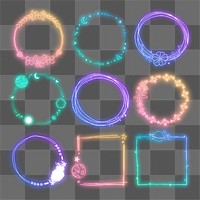 Png colorful neon gradient frame set