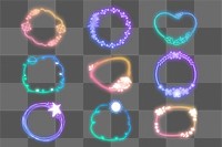 Png colorful neon gradient frame set