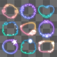 Png glowing neon gradient frame collection