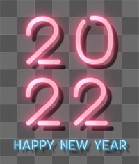 2022 pink neon png happy new year text