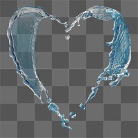 Heart water png, splashing sticker clipart