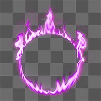 Flame png frame, purple circle shape, realistic burning fire