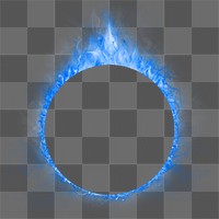 Flame png frame, blue circle shape, realistic burning fire