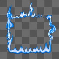 Flame png frame, blue square shape, realistic burning fire