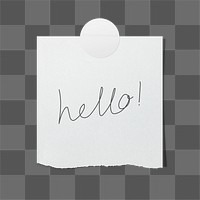 Hello png journal sticker, notepaper design, transparent background