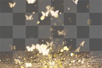 Gold glitter butterfly png bokeh sequin confetti on transparent background